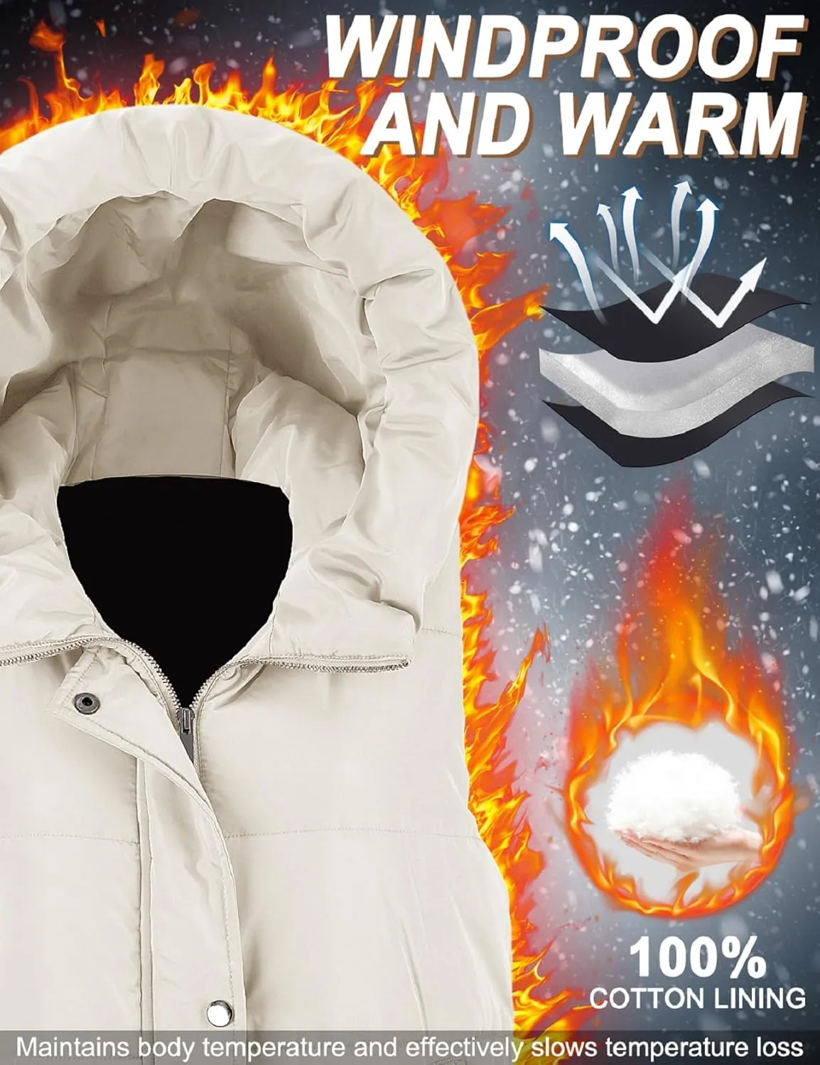 Puffer Vest for Women Long Down Hooded Vest Womens Sleeveless Zip Up Jacket Winter Thick Coats with Pockets