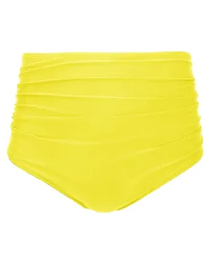Retro Ruched High Waisted Bikini Bottom Full Coverage Swim Bottom-Neon Yellow