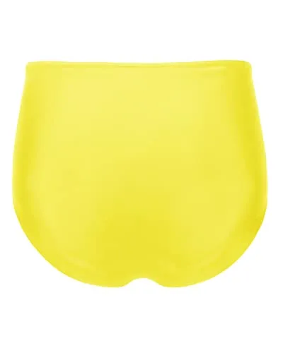 Retro Ruched High Waisted Bikini Bottom Full Coverage Swim Bottom-Neon Yellow