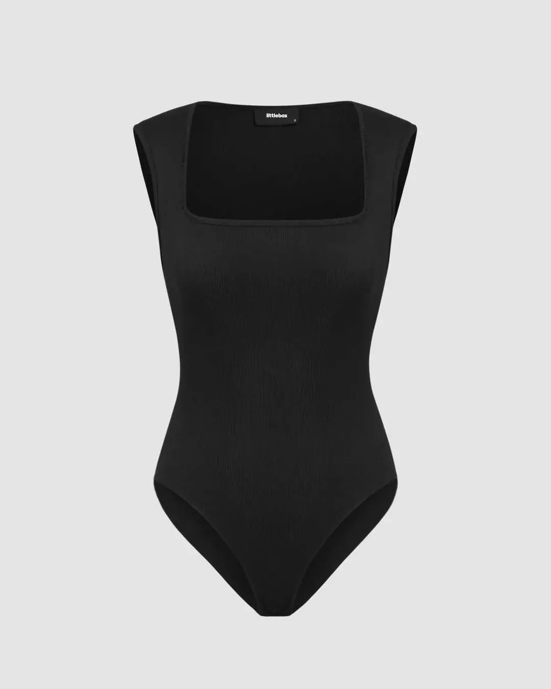 Rib Knit Square Neck Bodysuit in Black