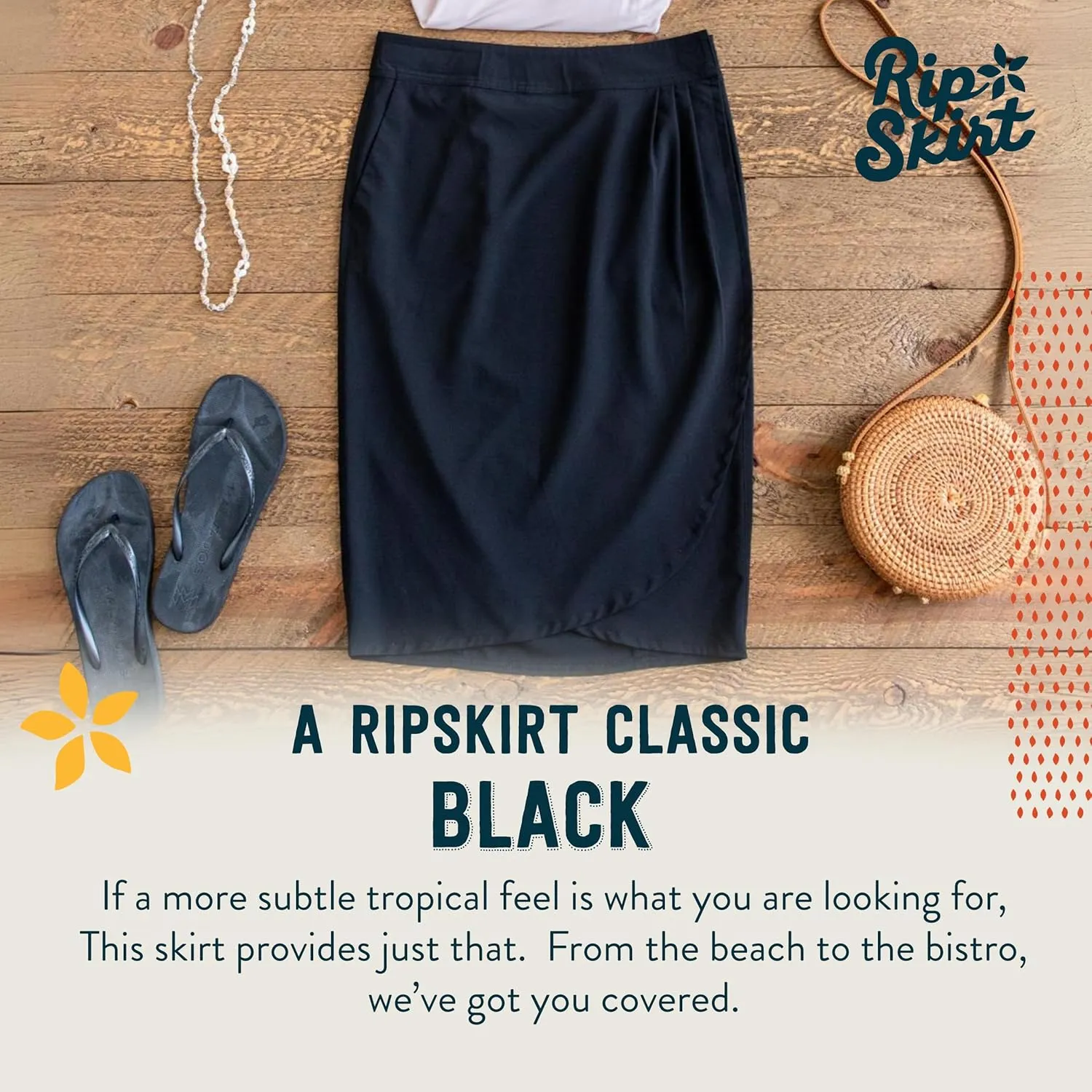 RipSkirt Hawaii Length 3 - Wrap Skirt for Women - Quick Dry Swim Cover-Up for Beach, Travel with Pocket
