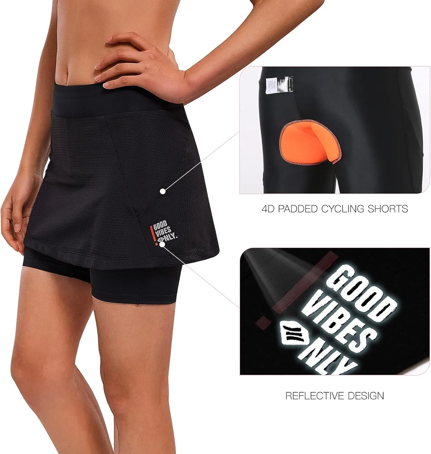 Santic Women's Cycling Skirts with Padded Shorts,Summer Breathable Reflective Bike Skirts