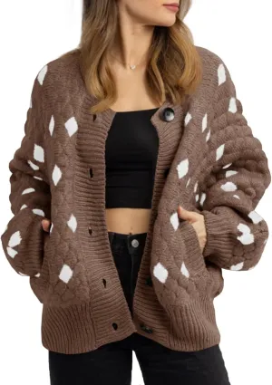 Saodimallsu Womens Chunky Cardigans Button Down Long Sleeve Open Front Plaid Knit Loose Fall Sweater Coats