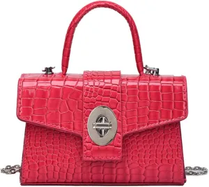 Satchel Purse for Women, Small Trendy Crocodile Print Shoulder Bag Luxury Underarm Crossbody Bag Top Handle Clutch Handbag