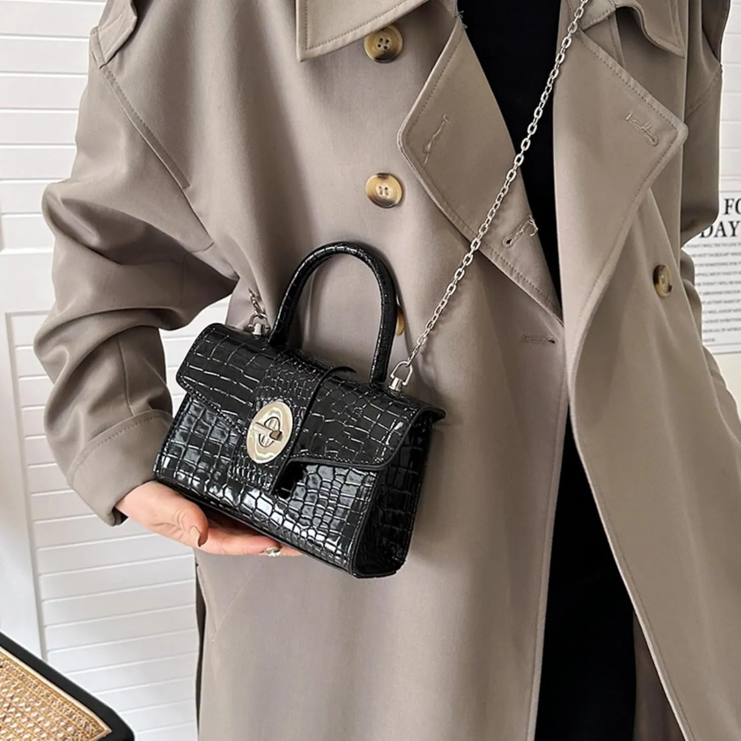 Satchel Purse for Women, Small Trendy Crocodile Print Shoulder Bag Luxury Underarm Crossbody Bag Top Handle Clutch Handbag