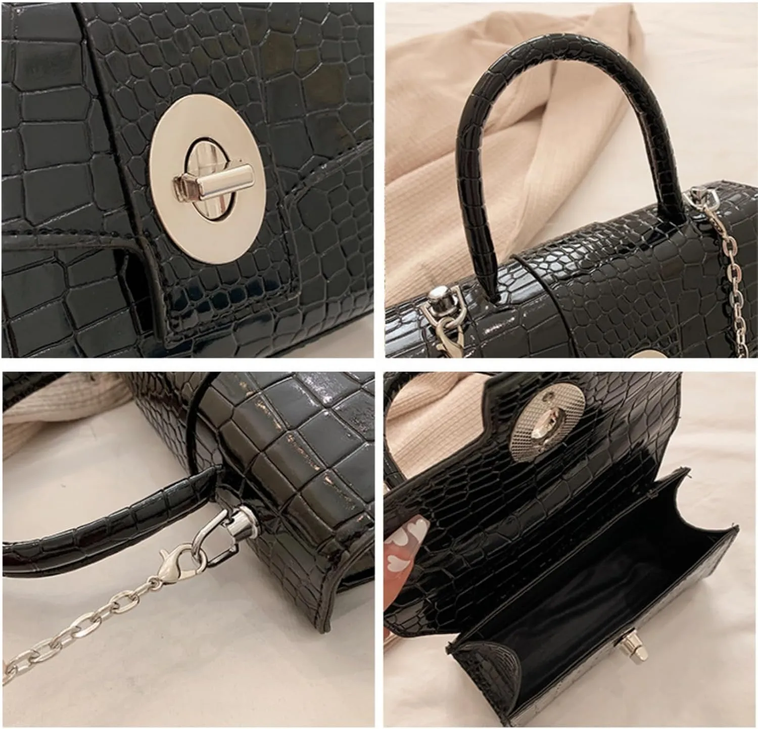 Satchel Purse for Women, Small Trendy Crocodile Print Shoulder Bag Luxury Underarm Crossbody Bag Top Handle Clutch Handbag