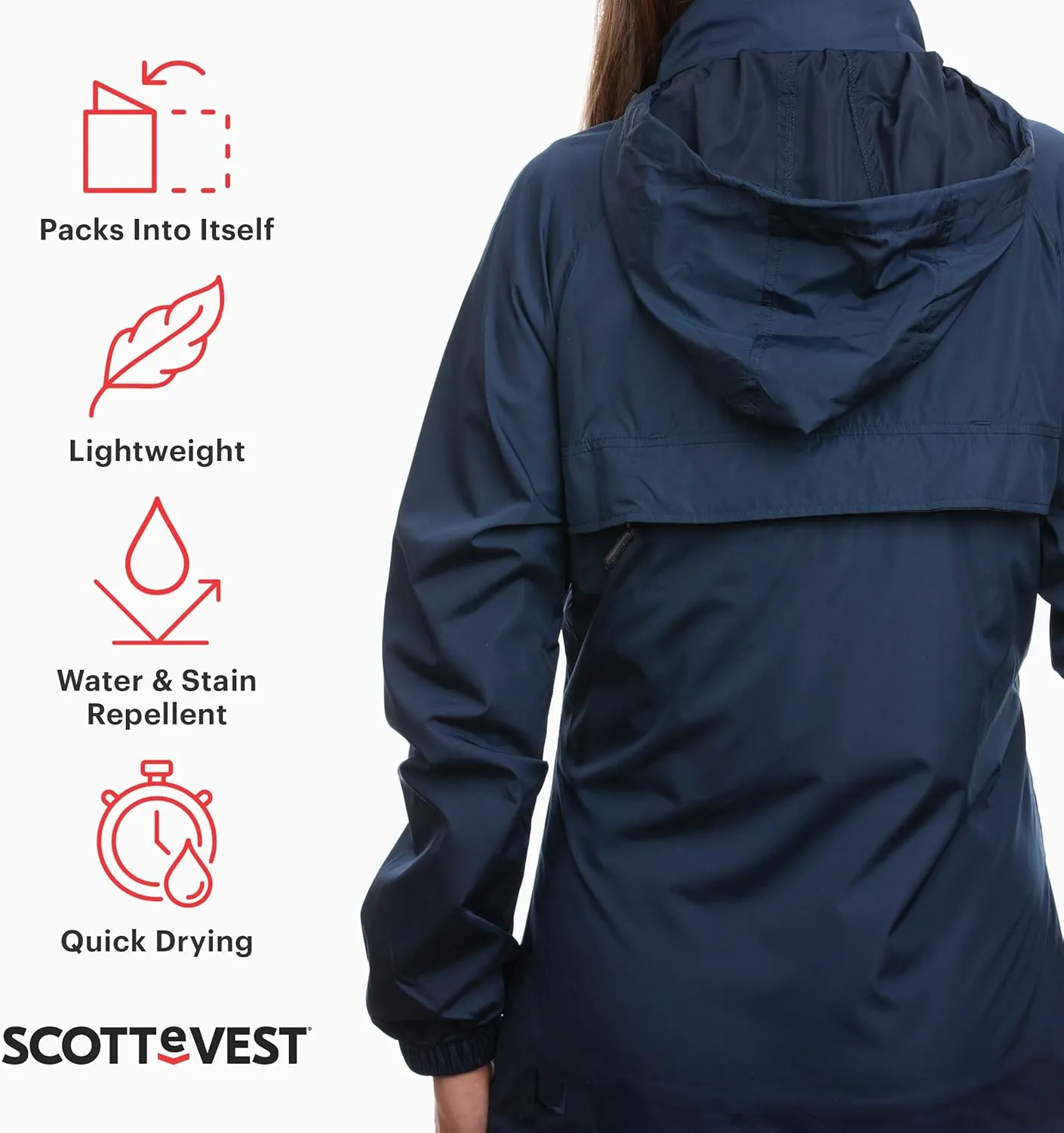 SCOTTeVEST Pack Windbreaker Jacket for Women - 19 Hidden Pockets - Lightweight Water Repellent Coat for Travel & More