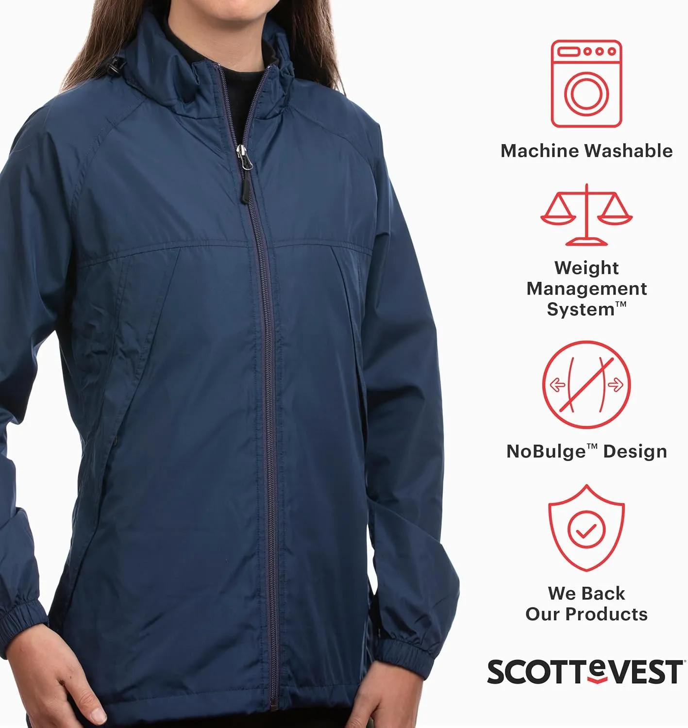 SCOTTeVEST Pack Windbreaker Jacket for Women - 19 Hidden Pockets - Lightweight Water Repellent Coat for Travel & More