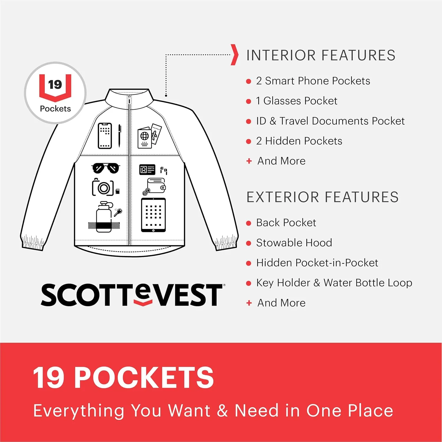 SCOTTeVEST Pack Windbreaker Jacket for Women - 19 Hidden Pockets - Lightweight Water Repellent Coat for Travel & More
