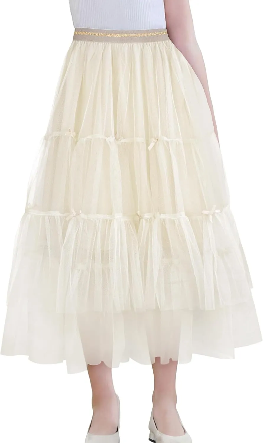 SEAUR Girls' Tulle A-line Mesh Long Tutu Skirts Casual Elastic High Waist Layered Skirt Party Princess Skirt
