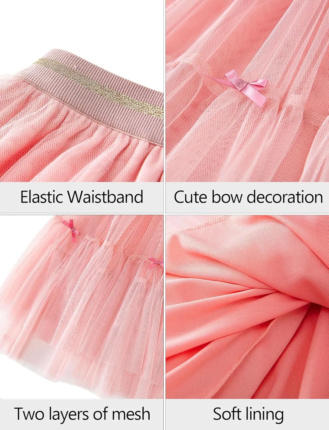 SEAUR Girls' Tulle A-line Mesh Long Tutu Skirts Casual Elastic High Waist Layered Skirt Party Princess Skirt
