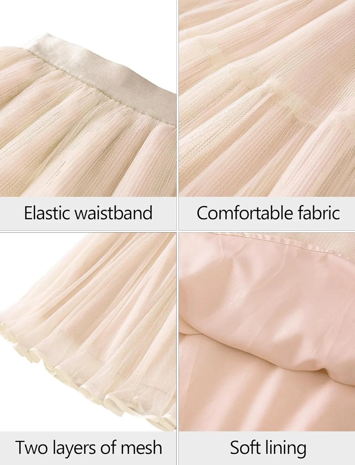 SEAUR Girls' Tulle A-line Mesh Long Tutu Skirts Casual Elastic High Waist Layered Skirt Party Princess Skirt