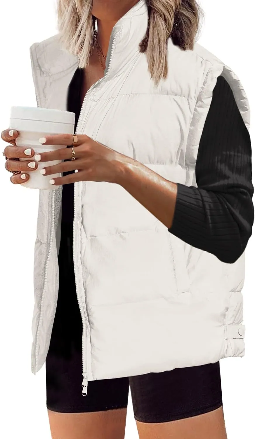 SENSERISE Womens Oversized Puffer Vest Quilted Jacket Bubble Vest Puffy Coats Zip Up Outerwear with Pockets Padded Gilet
