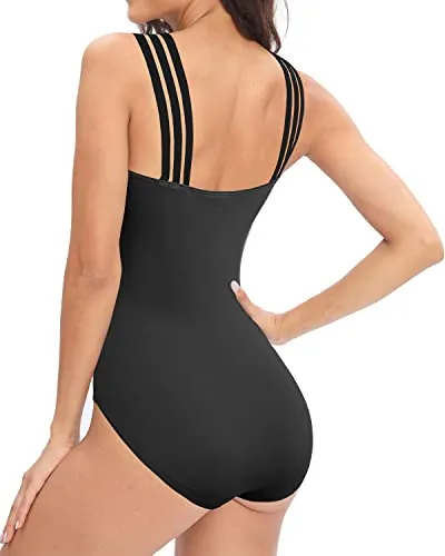 Sexy Crisscross Mesh Strap One Piece Swimwear For Women-Black