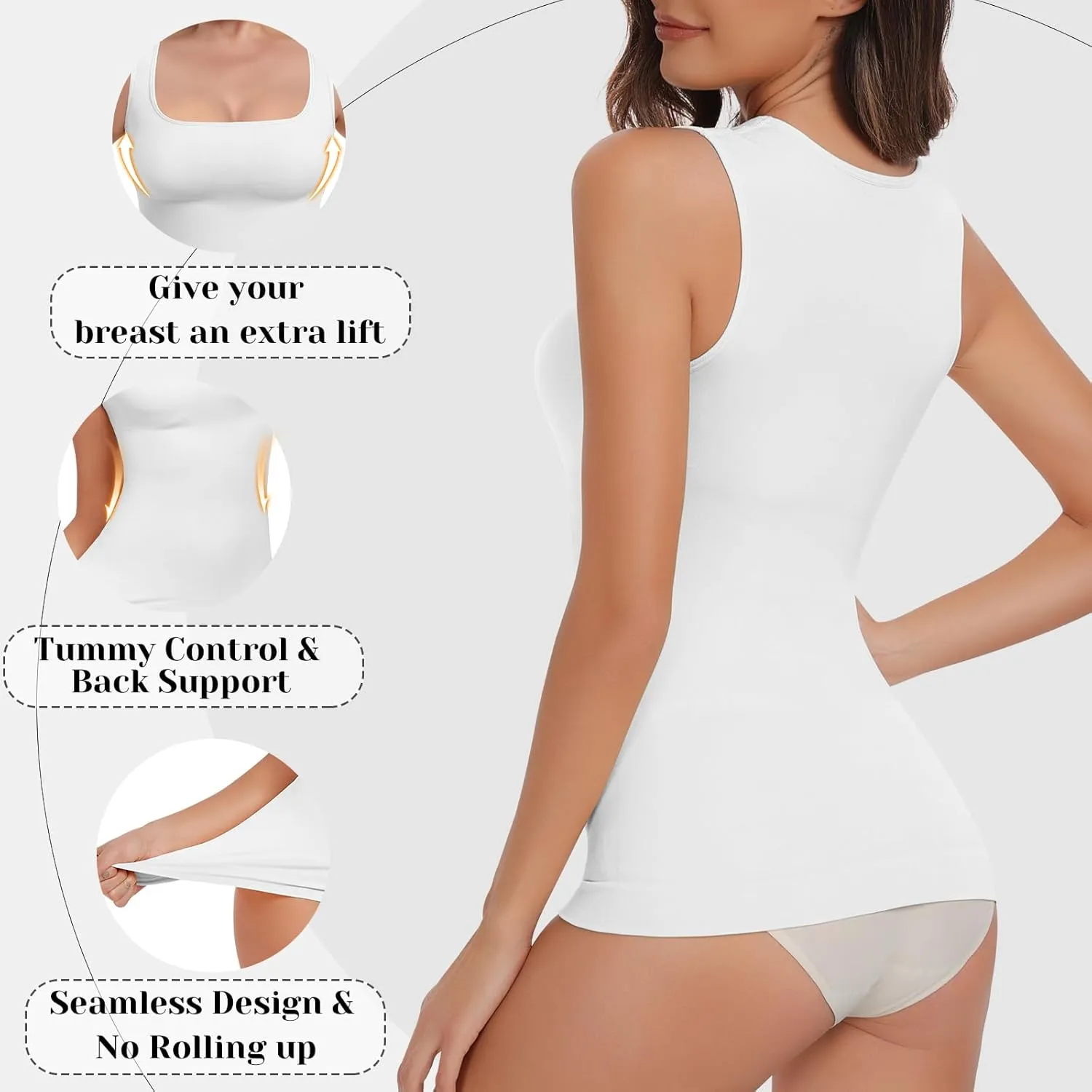 Shapewear Tummy Control Tank Top Compression Tanks for Women Square Neck Seamless Body Shaper Camisole Cami Tops