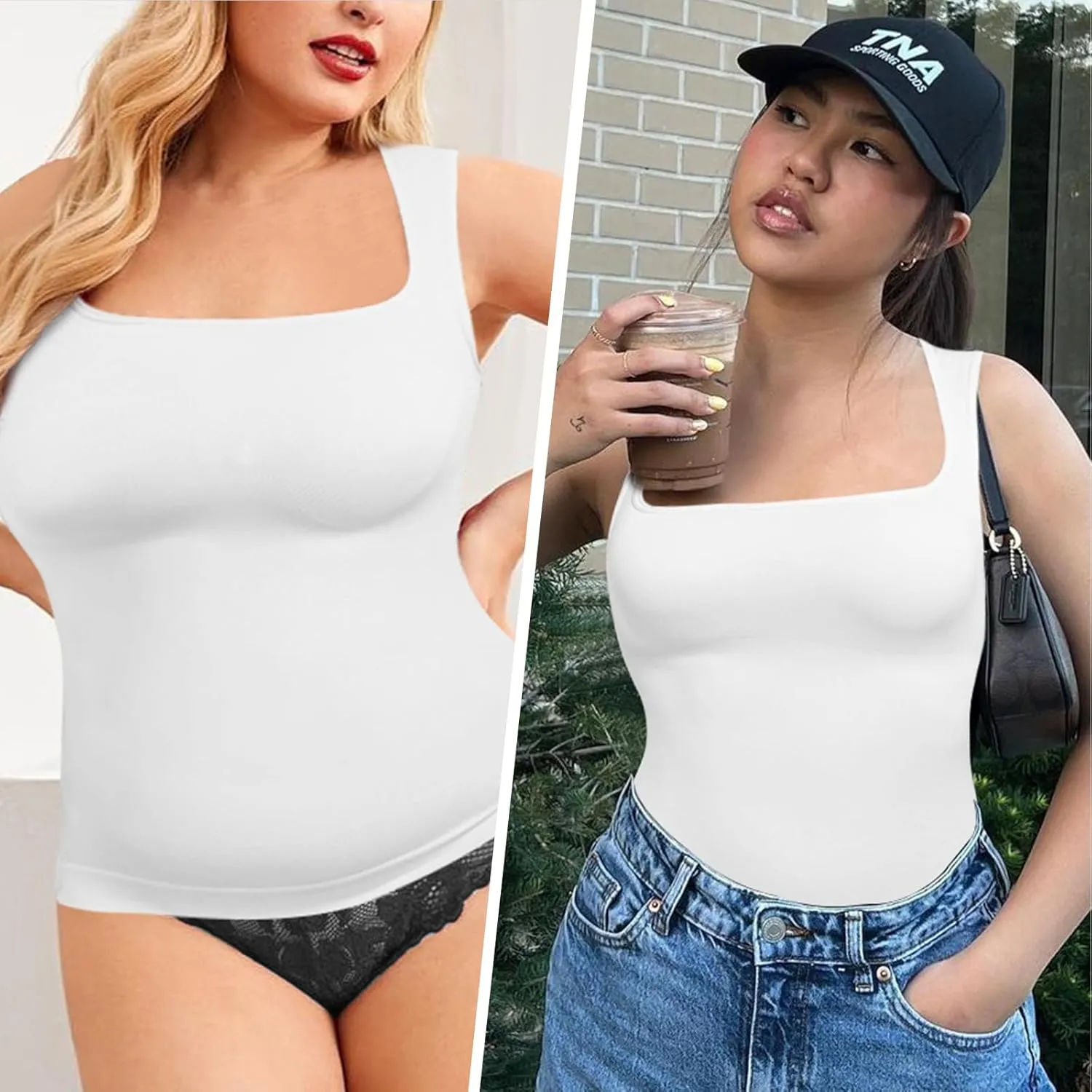 Shapewear Tummy Control Tank Top Compression Tanks for Women Square Neck Seamless Body Shaper Camisole Cami Tops