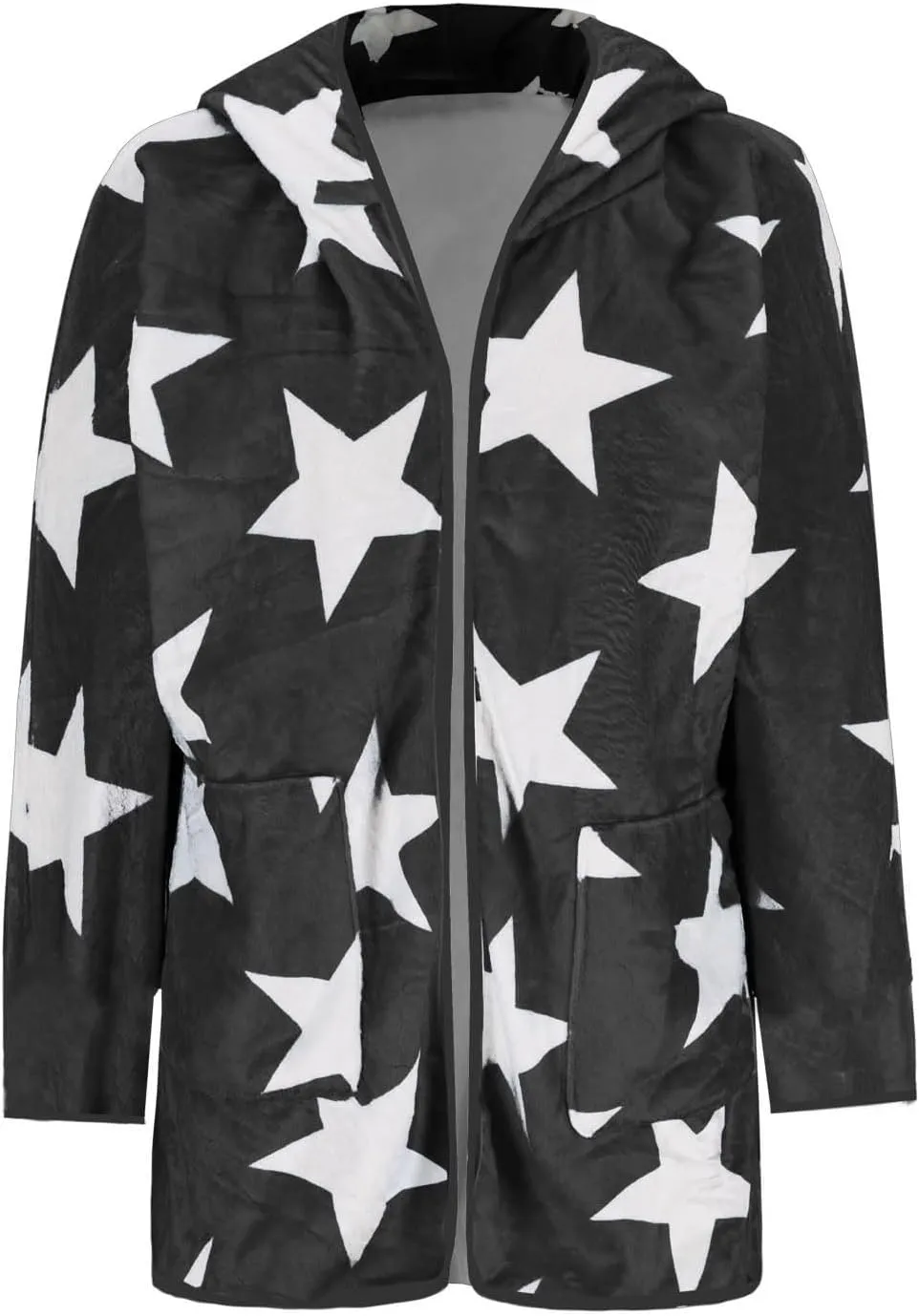 Sherpa Jacket Women Fuzzy Fleece Open Front Hooded Cardigan Cute Star Graphic Hoodie Fluffy Warm Winter Coats Outwear
