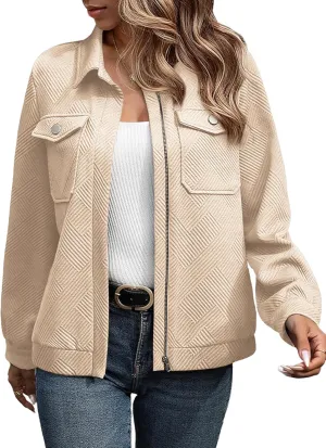 SHEWIN Jackets for Women Fall Fashion 2024 Casual Zip Up Shacket Jacket Lightweight Long Sleeve Shirts Tops