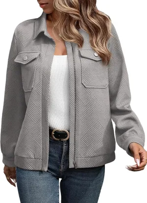 SHEWIN Jackets for Women Fall Fashion 2024 Casual Zip Up Shacket Jacket Lightweight Long Sleeve Shirts Tops