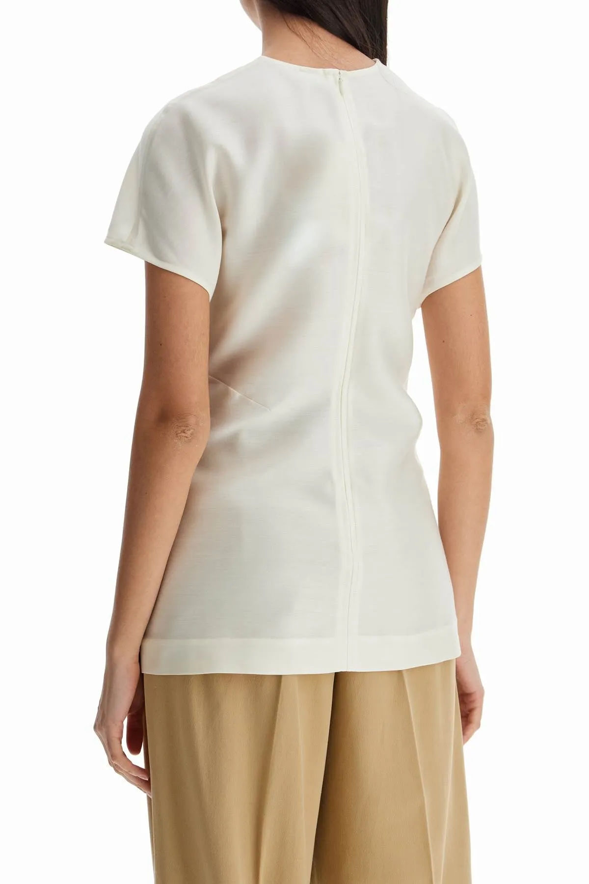 short sleeve wool and silk top in macadamia 251 WRT0399 FB0324 MACADAMIA