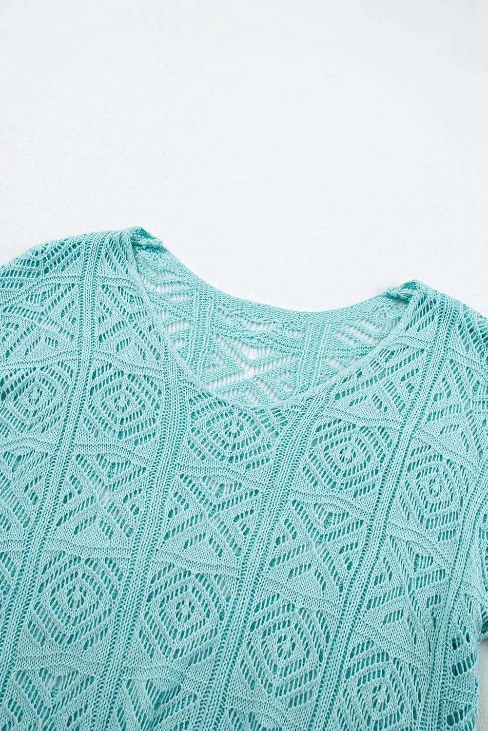 Sidefeel Women's 2025 Spring Summer Crochet Tops Off The Shoulder Hollow Out Knit Tops 3/4 Sleeve Pullover Sweater Cover Ups