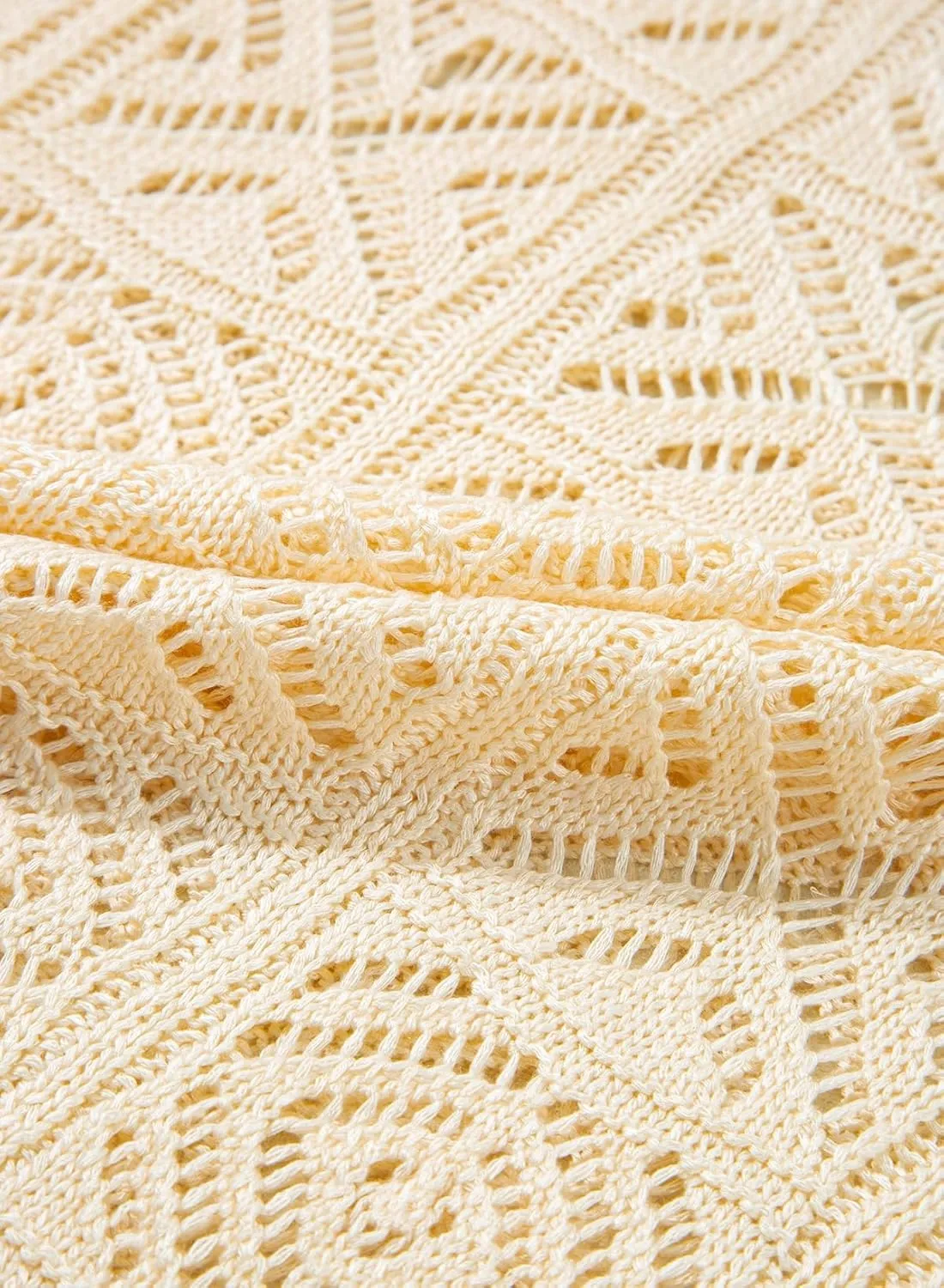 Sidefeel Women's 2025 Spring Summer Crochet Tops Off The Shoulder Hollow Out Knit Tops 3/4 Sleeve Pullover Sweater Cover Ups
