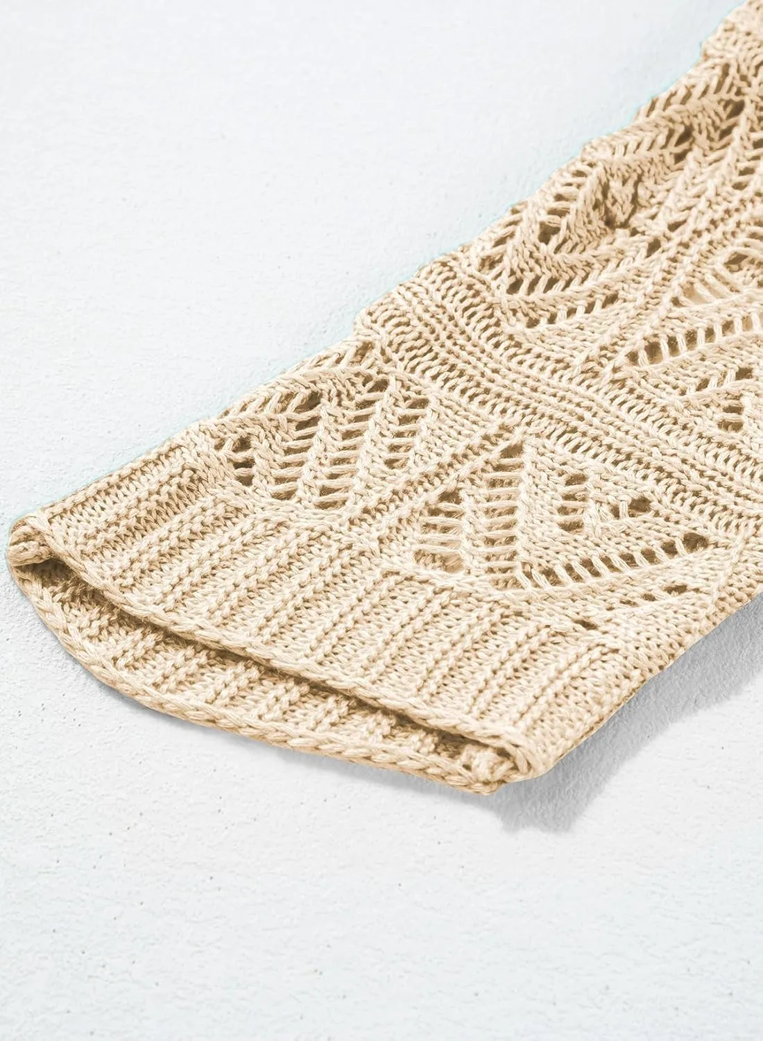 Sidefeel Women's 2025 Spring Summer Crochet Tops Off The Shoulder Hollow Out Knit Tops 3/4 Sleeve Pullover Sweater Cover Ups