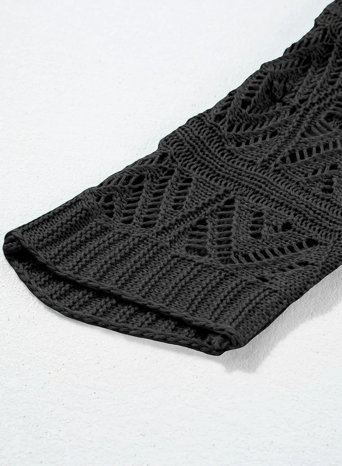 Sidefeel Women's 2025 Spring Summer Crochet Tops Off The Shoulder Hollow Out Knit Tops 3/4 Sleeve Pullover Sweater Cover Ups
