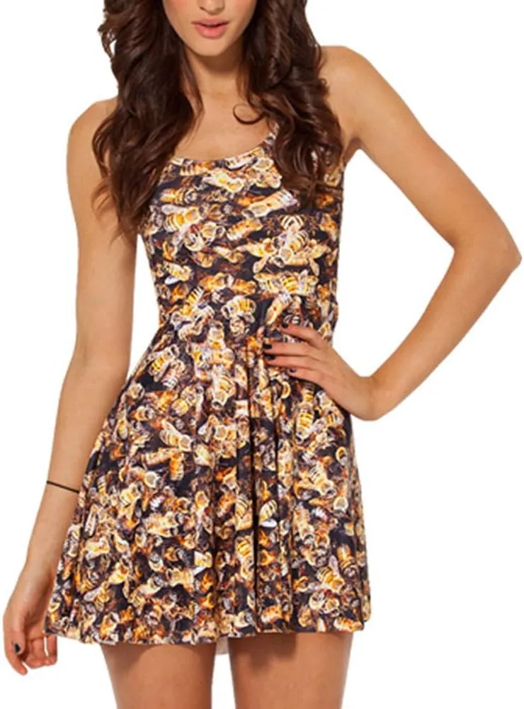Sister Amy Women's Printed Elastic Sleeveless Breathable Camisole Skater Dress