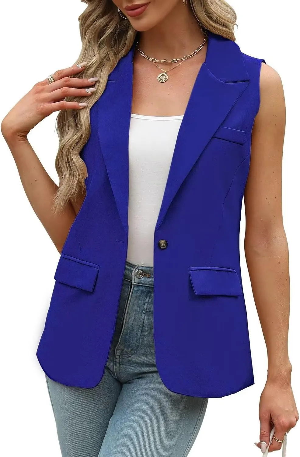 Sleeveless Blazer Vest for Women Spring 2025 Fashion Casual Lightweight Open Front Work Office Blazer Jackets with Pockets