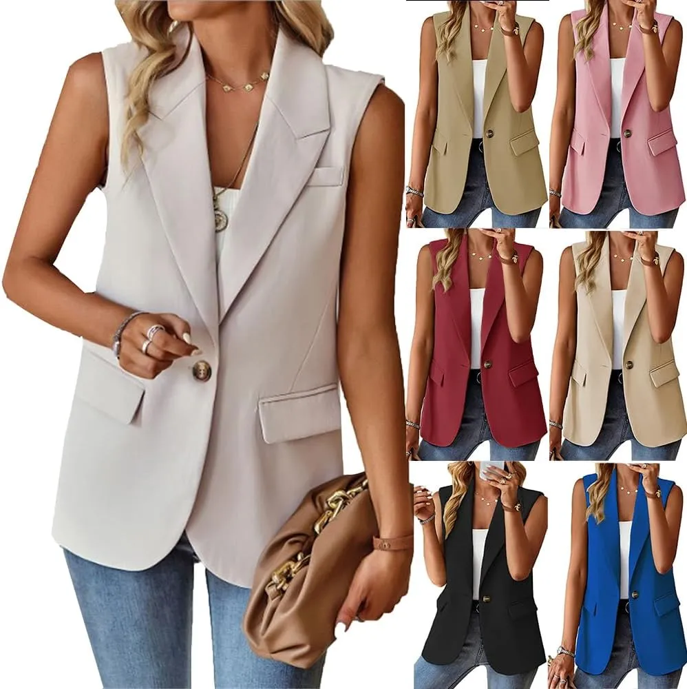 Sleeveless Blazer Vest for Women Spring 2025 Fashion Casual Lightweight Open Front Work Office Blazer Jackets with Pockets