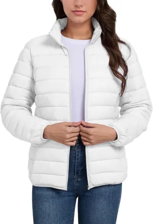 SMENG Women's Lightweight Quilted Puffer Jackets Full-Zip Stand-collar with 4 Pockets Padded Fleece Jacket Coat