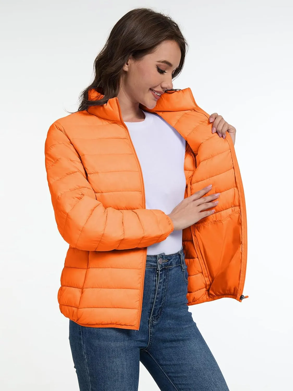 SMENG Women's Lightweight Quilted Puffer Jackets Full-Zip Stand-collar with 4 Pockets Padded Fleece Jacket Coat