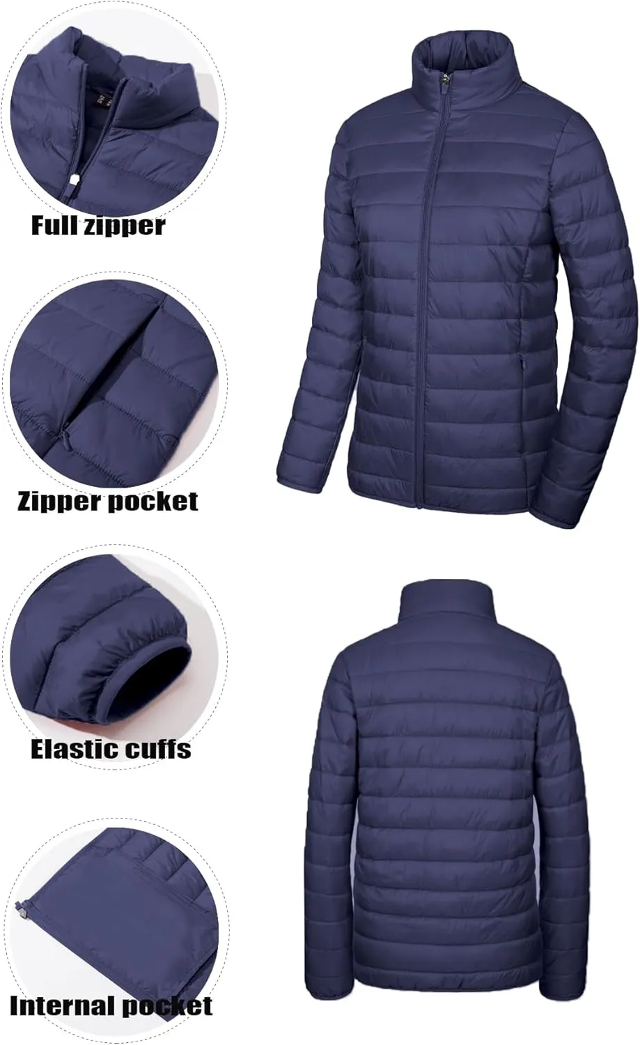 SMENG Women's Lightweight Quilted Puffer Jackets Full-Zip Stand-collar with 4 Pockets Padded Fleece Jacket Coat