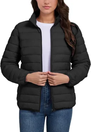 SMENG Women's Lightweight Quilted Puffer Jackets Full-Zip Stand-collar with 4 Pockets Padded Fleece Jacket Coat