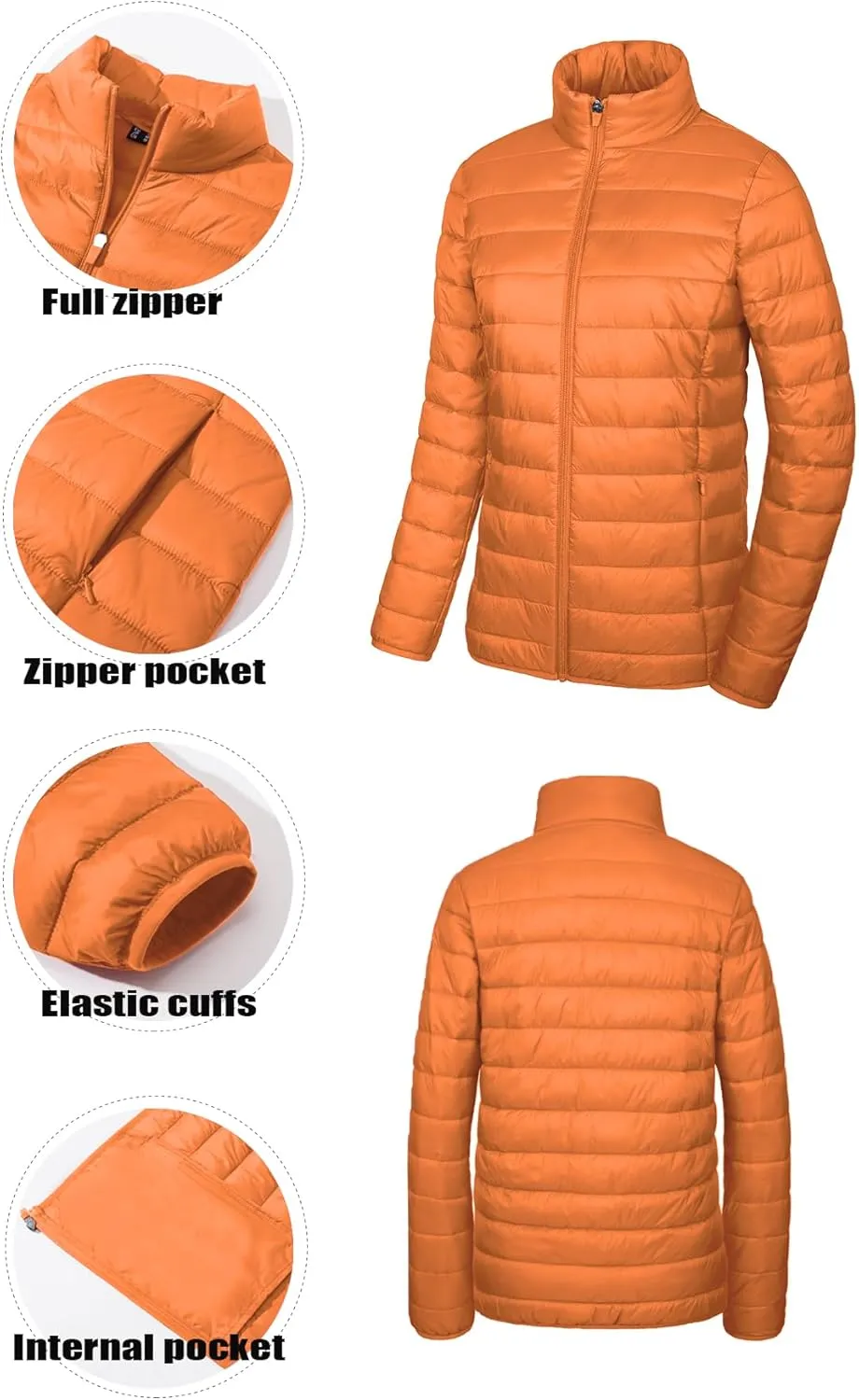 SMENG Women's Lightweight Quilted Puffer Jackets Full-Zip Stand-collar with 4 Pockets Padded Fleece Jacket Coat