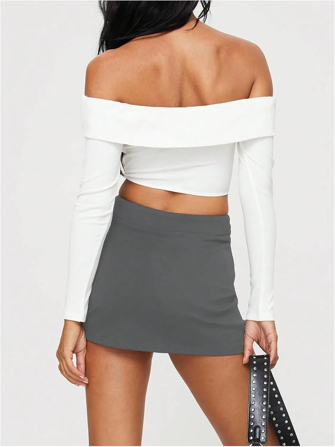 SOLY HUX Women's Mini Skirt Skorts Y2k Split Zipper Side Stretchy Pencil Bodycon Skirts with Shorts Underneath