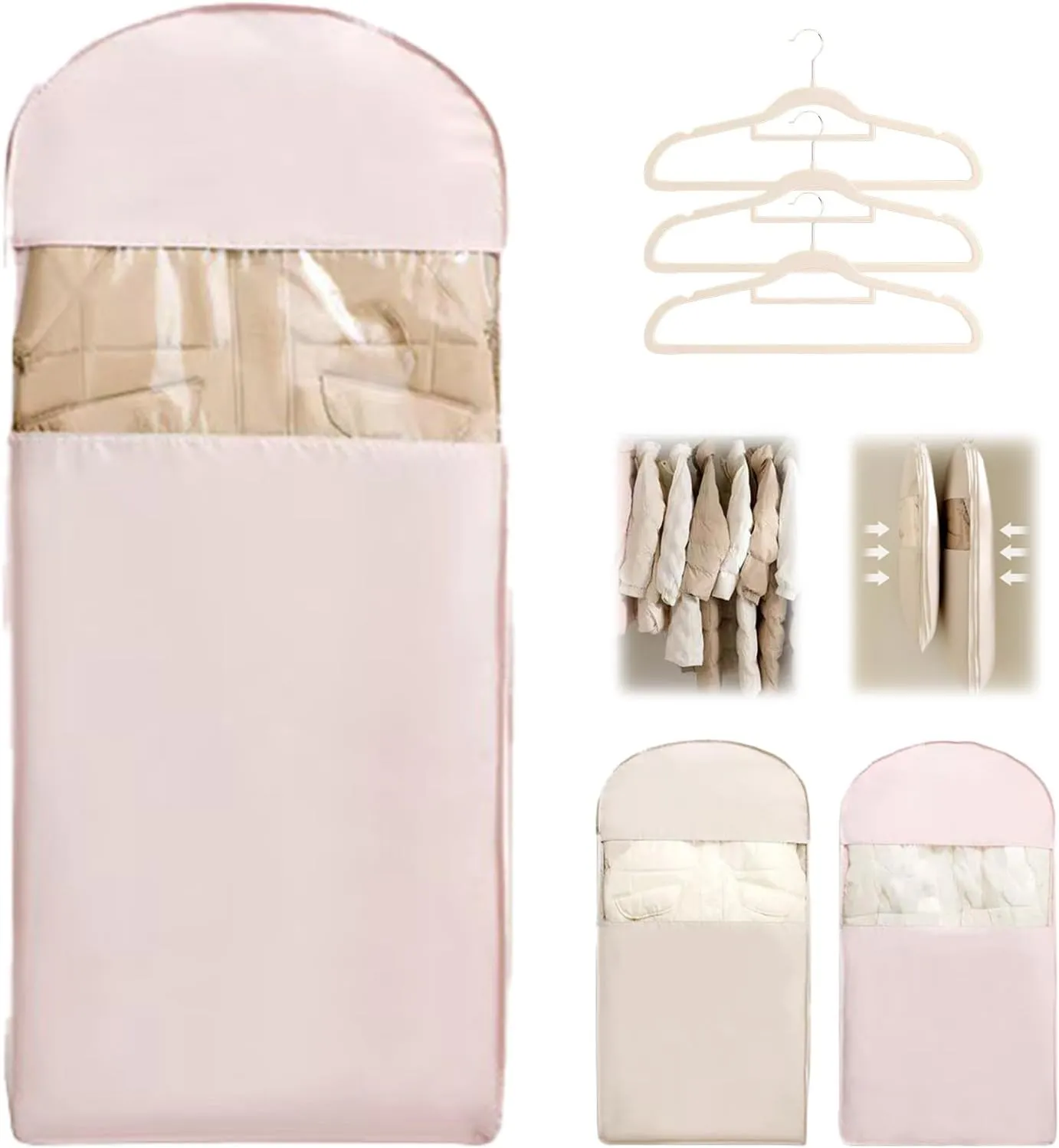 Space Saving Hanging Garment Bag with Self Compression Zipper, Dust and Moisture Proof Space Saving Garment Bags, Garment Bags for Hanging Clothes to Organize Your Winter Coats