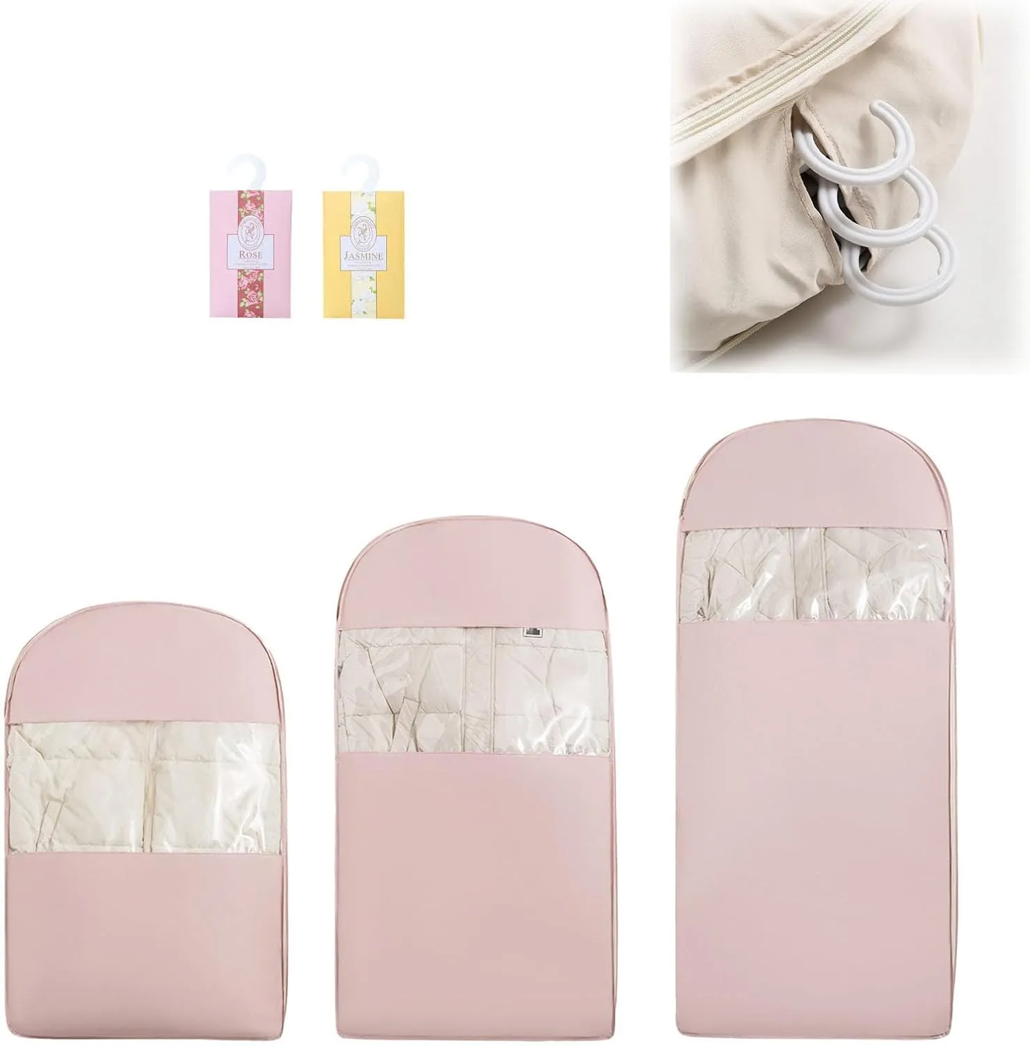 Space Saving Hanging Garment Bag with Self Compression Zipper, Hanging Garment Bag with Self Compression Zipper, 2025 New Ultra Ideal for Closet Storage, Travel, Coats, and Suits (pink, L)