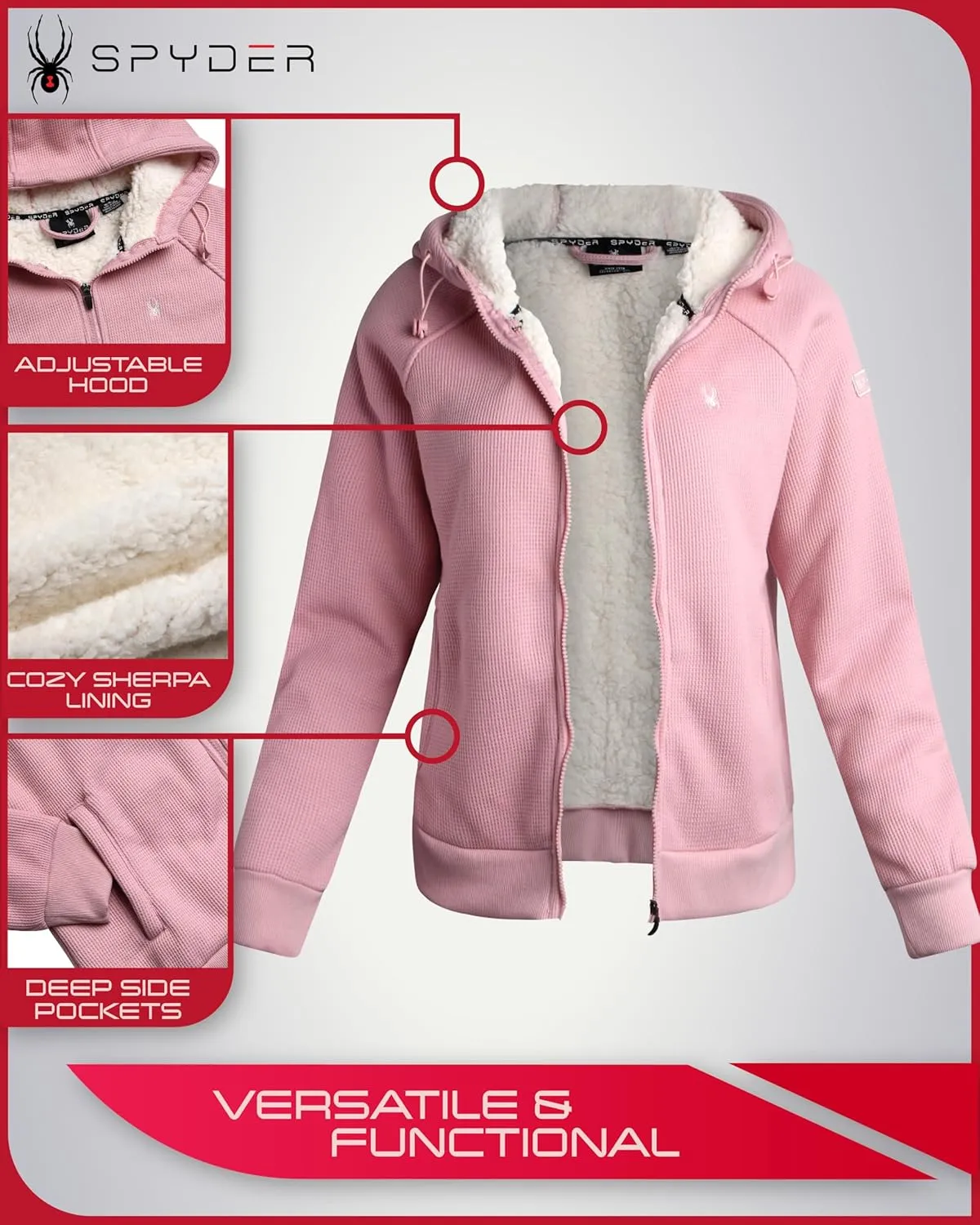 Spyder Women's Sherpa Fleece Jacket - UPF 50  Heavyweight Thermal Waffle Knit Hoodie Sweatshirt with Pockets (Sizes: S-XL)