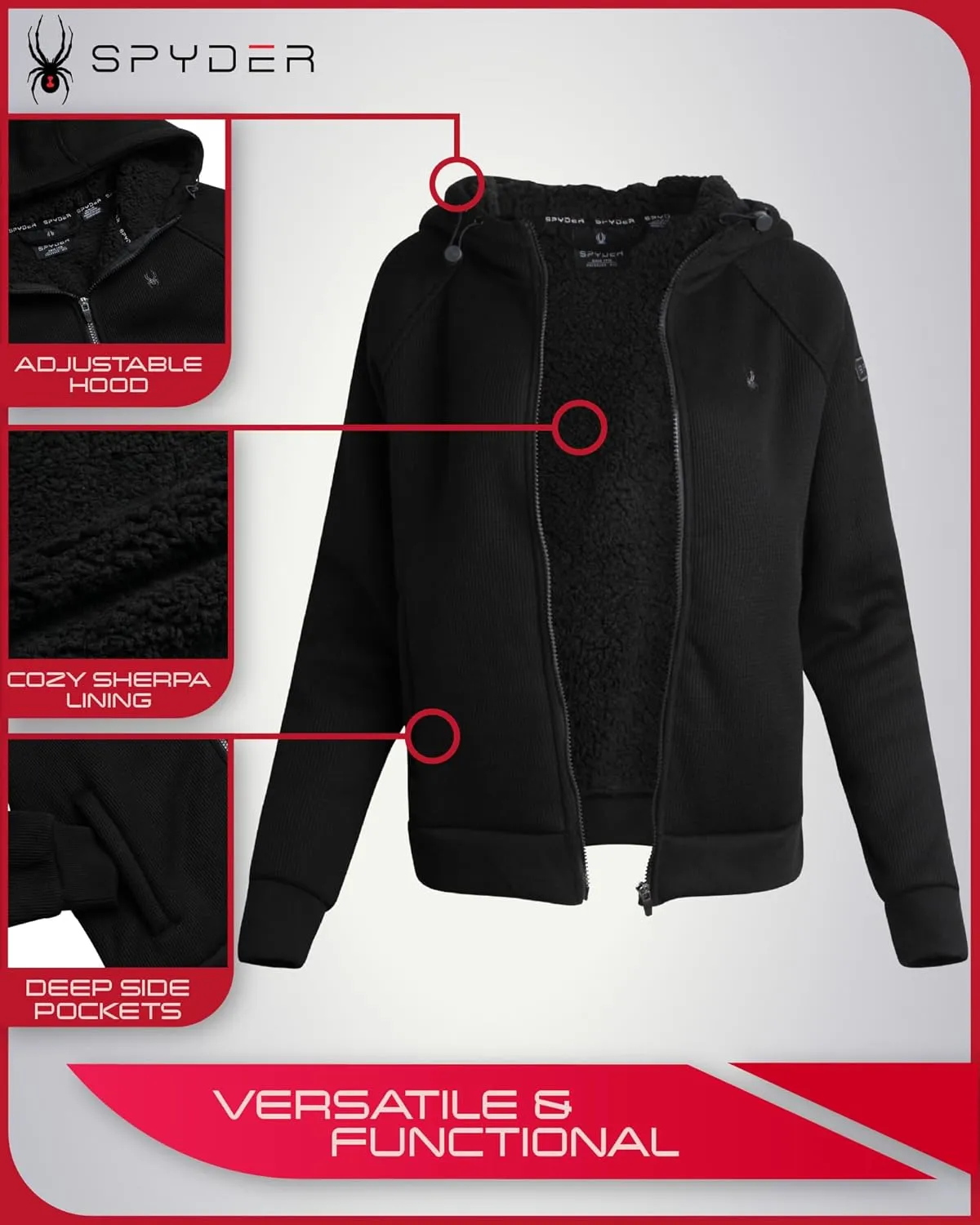 Spyder Women's Sherpa Fleece Jacket - UPF 50  Heavyweight Thermal Waffle Knit Hoodie Sweatshirt with Pockets (Sizes: S-XL)