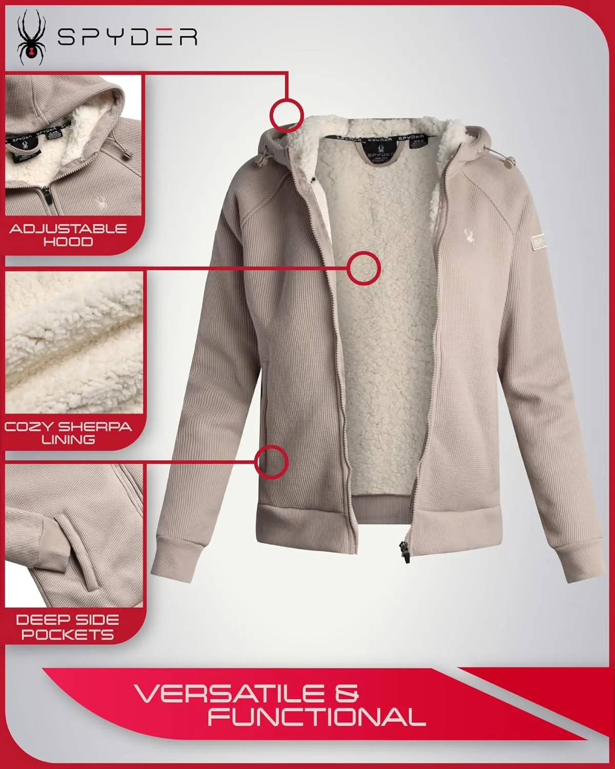 Spyder Women's Sherpa Fleece Jacket - UPF 50  Heavyweight Thermal Waffle Knit Hoodie Sweatshirt with Pockets (Sizes: S-XL)