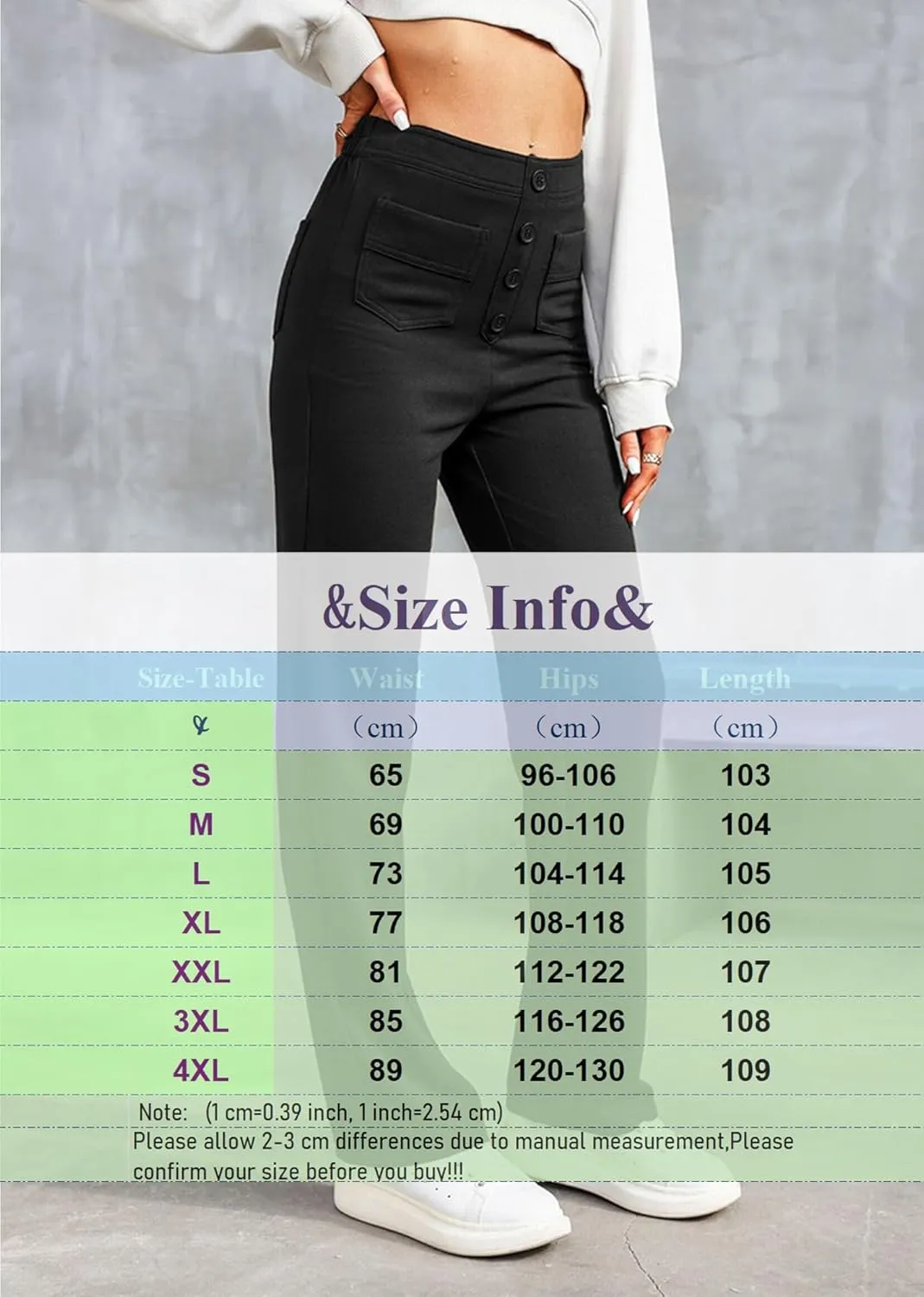 Straight Leg Pants Women Casual High Waist Button Elastic Trousers Tummy Control Stretch Pants with Multiple Pockets
