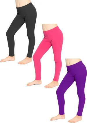 STRETCH IS COMFORT Girl's Cotton Footless Leggings Set of 3 Pieces | Stretchy | Size 2-14