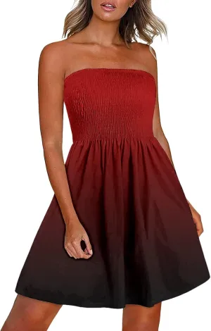 Summer Dress for Women Beach Floral Cover Ups Spaghetti Strap Sundress Smocked Strapless A-Line Mini Dresses 2025