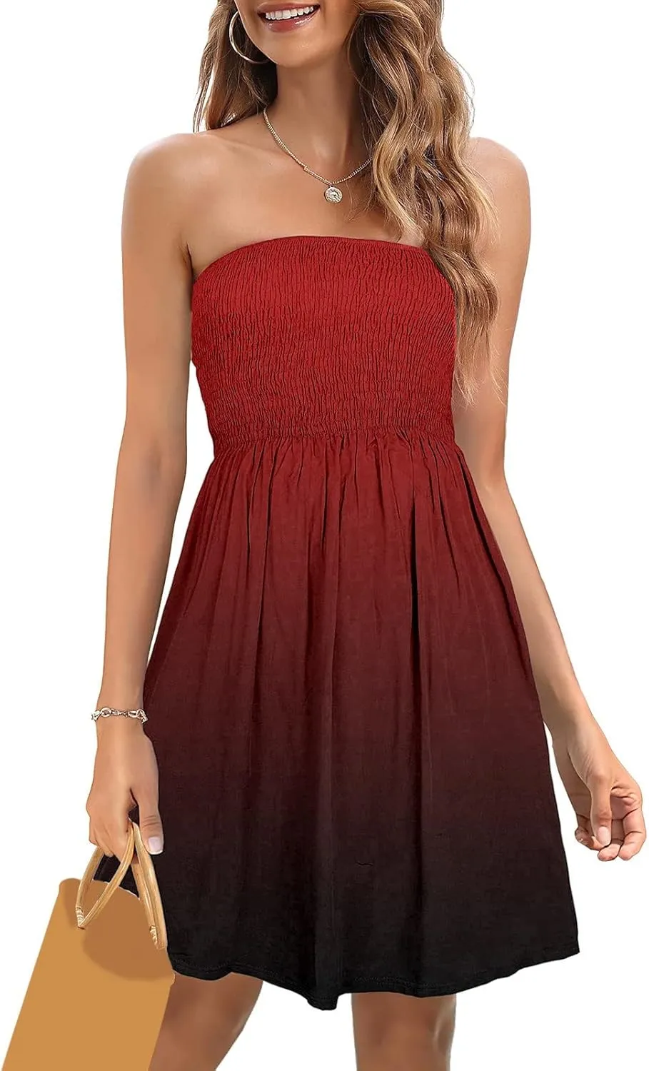 Summer Dress for Women Beach Floral Cover Ups Spaghetti Strap Sundress Smocked Strapless A-Line Mini Dresses 2025