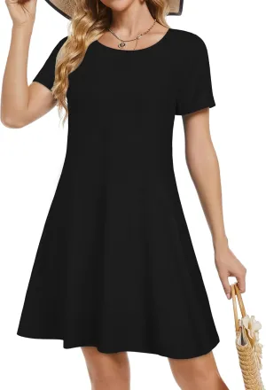 Summer Dresses for Women Short Sleeve Casual T Shirt Dress Sundress Beach Covers Up with Pockets