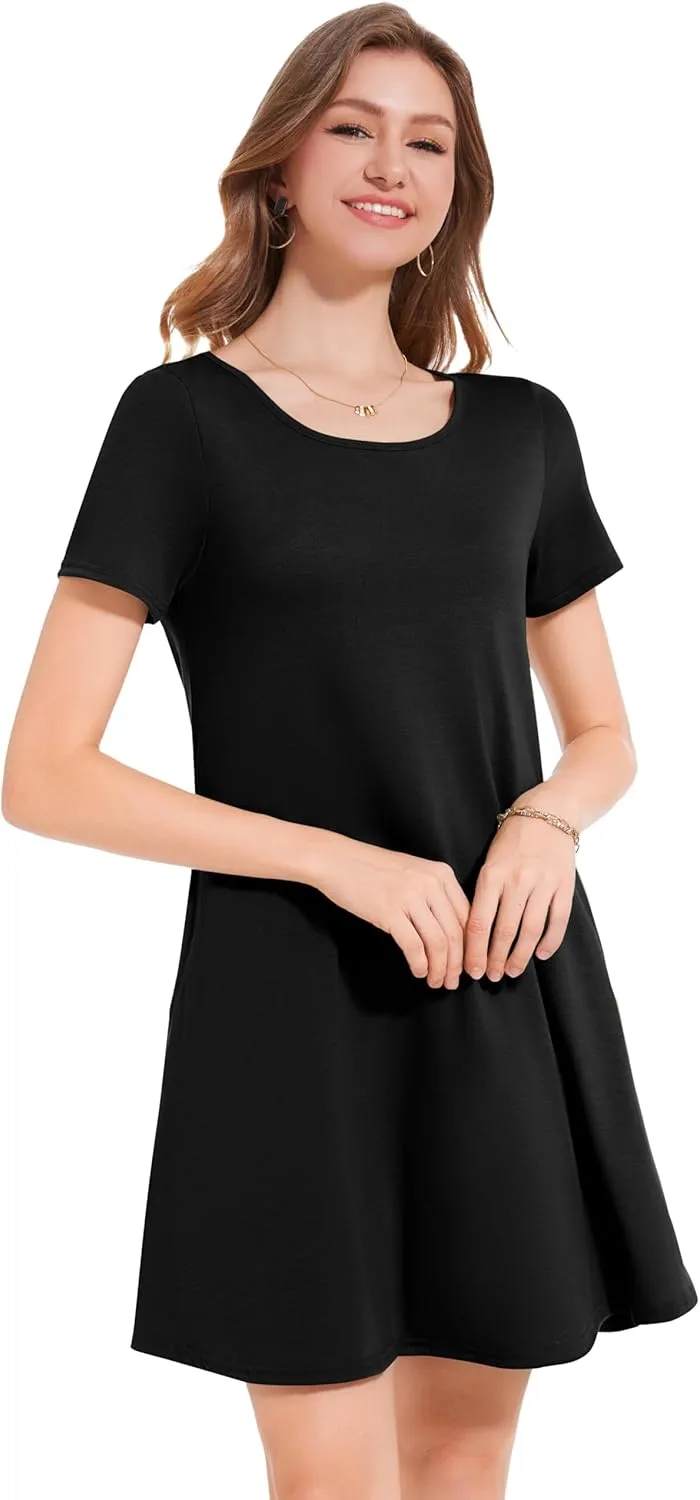 Summer Dresses for Women Short Sleeve Casual T Shirt Dress Sundress Beach Covers Up with Pockets