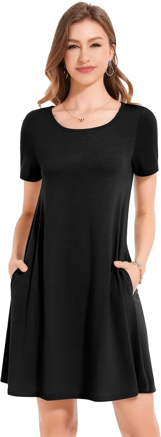 Summer Dresses for Women Short Sleeve Casual T Shirt Dress Sundress Beach Covers Up with Pockets