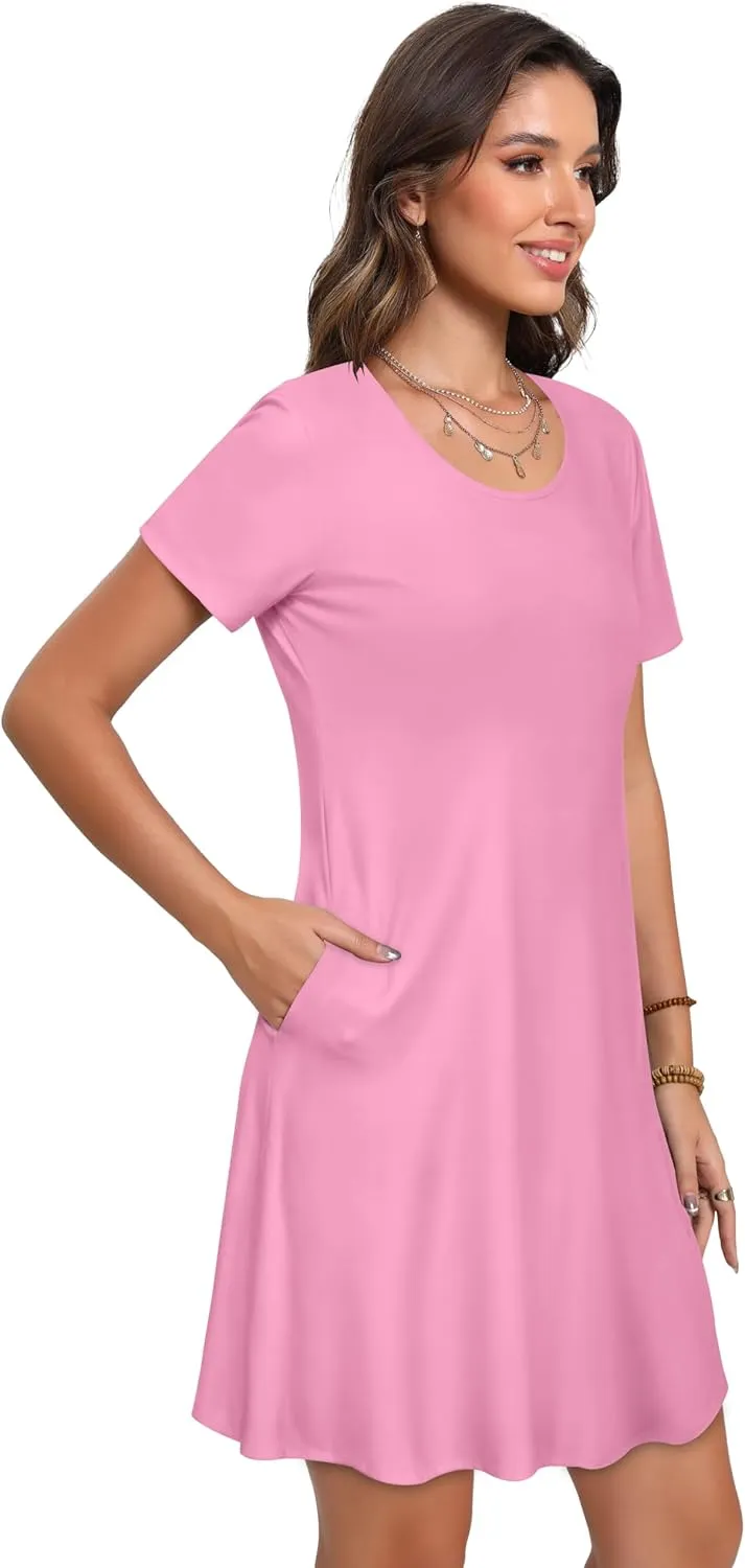 Summer Dresses for Women Short Sleeve Casual T Shirt Dress Sundress Beach Covers Up with Pockets